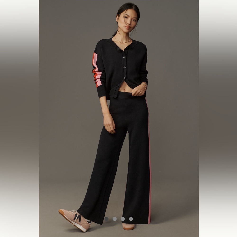 Anthropologie Navy Track Pant with  Pink and Red Side Stripe